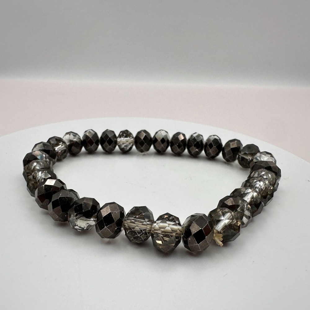 Vintage 90s Gray Smoke Glass Beaded Stretch Bracelet Boho Chic Jewelry